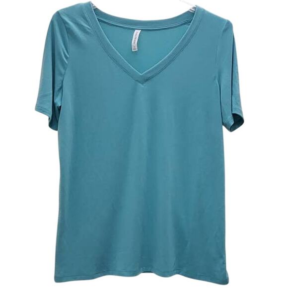Zenana Premium Women's Pullover Soft V-Neck Short-Sleeve Top Aqua 1X - Picture 1 of 3
